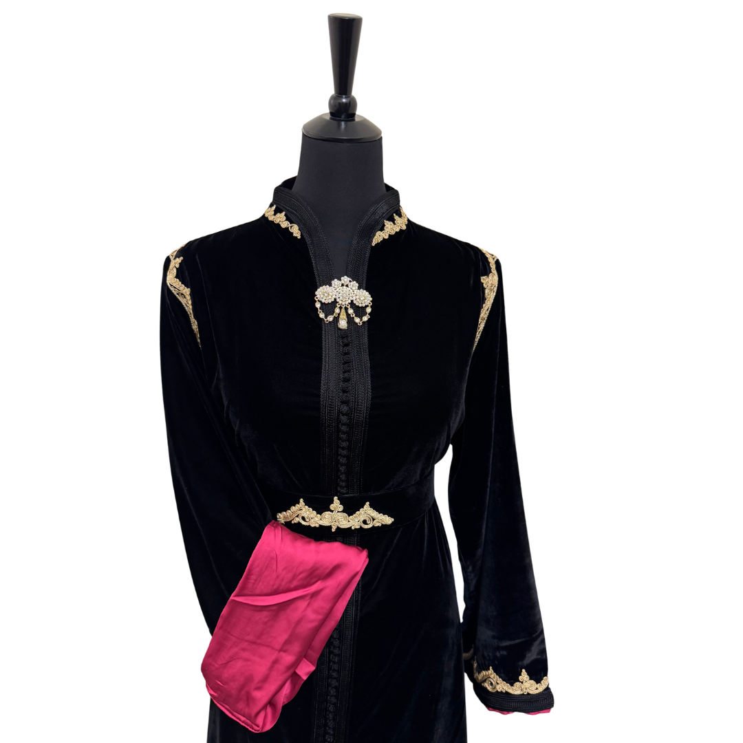 Caftan DAMASC Noir (doublure Fuchsia)